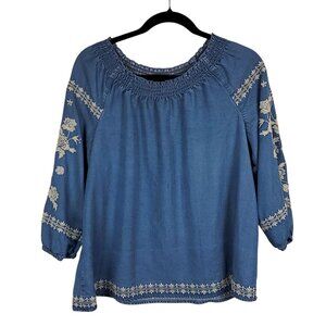 J Jill Women Tunic Large Blue Lightweight Pullover 3/4 Sleeve Casual Lightweight
